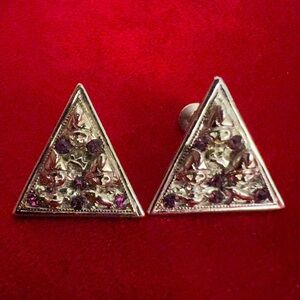 Vintage Signed ORA Rhinestones Screw Back Clip Earrings